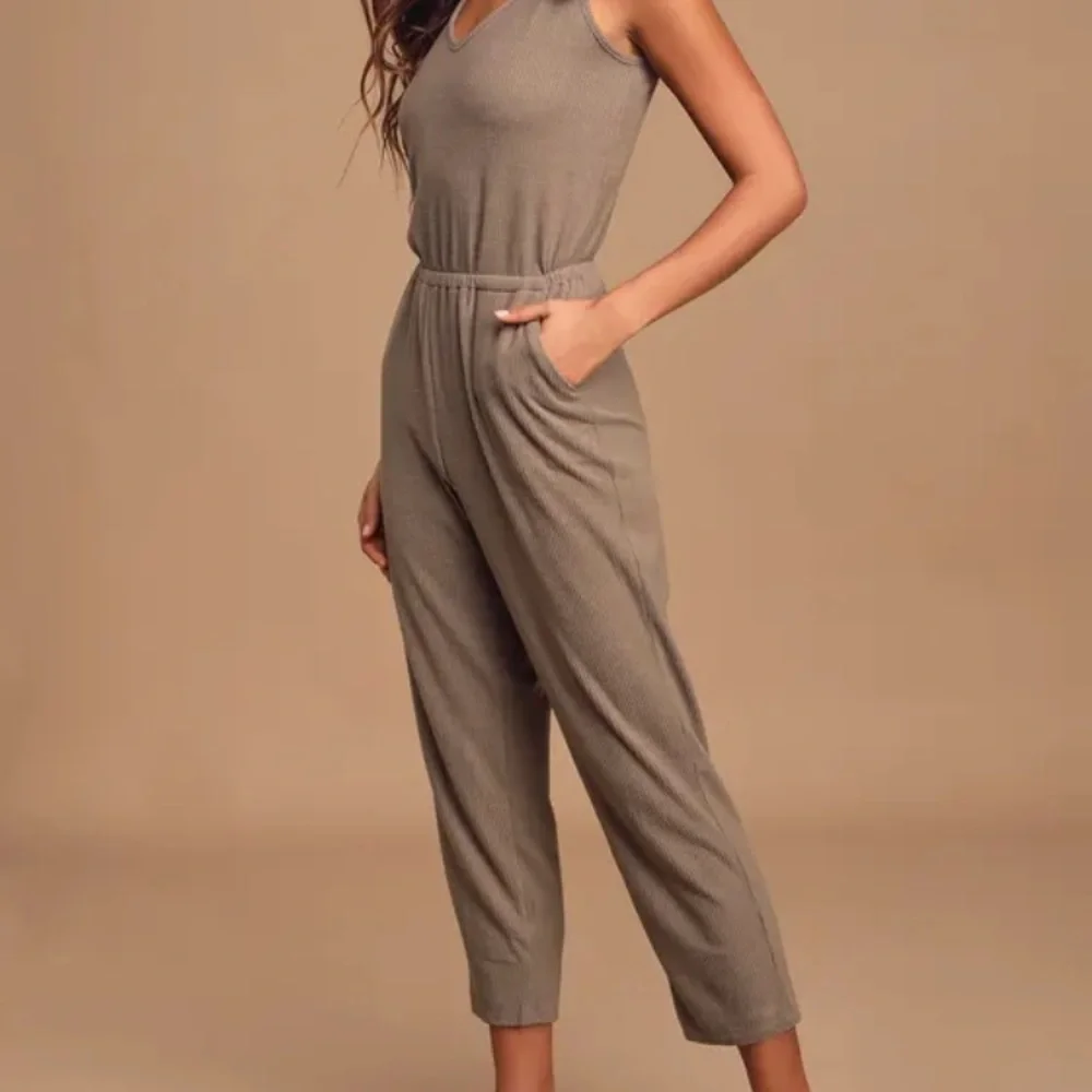 Lulu's Soft Tan Ribbed Jumpsuit - Picture 7 of 9